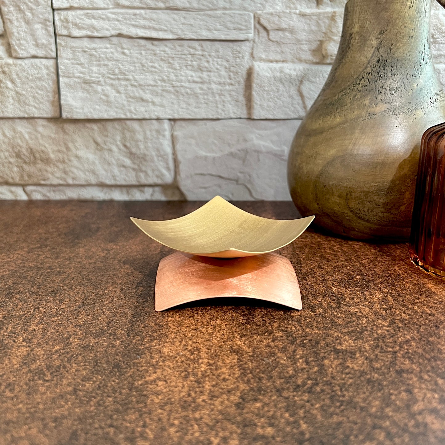 The Duo Curve; Copper & Bronze Anniversary Ring Dish | Handcrafted Gift