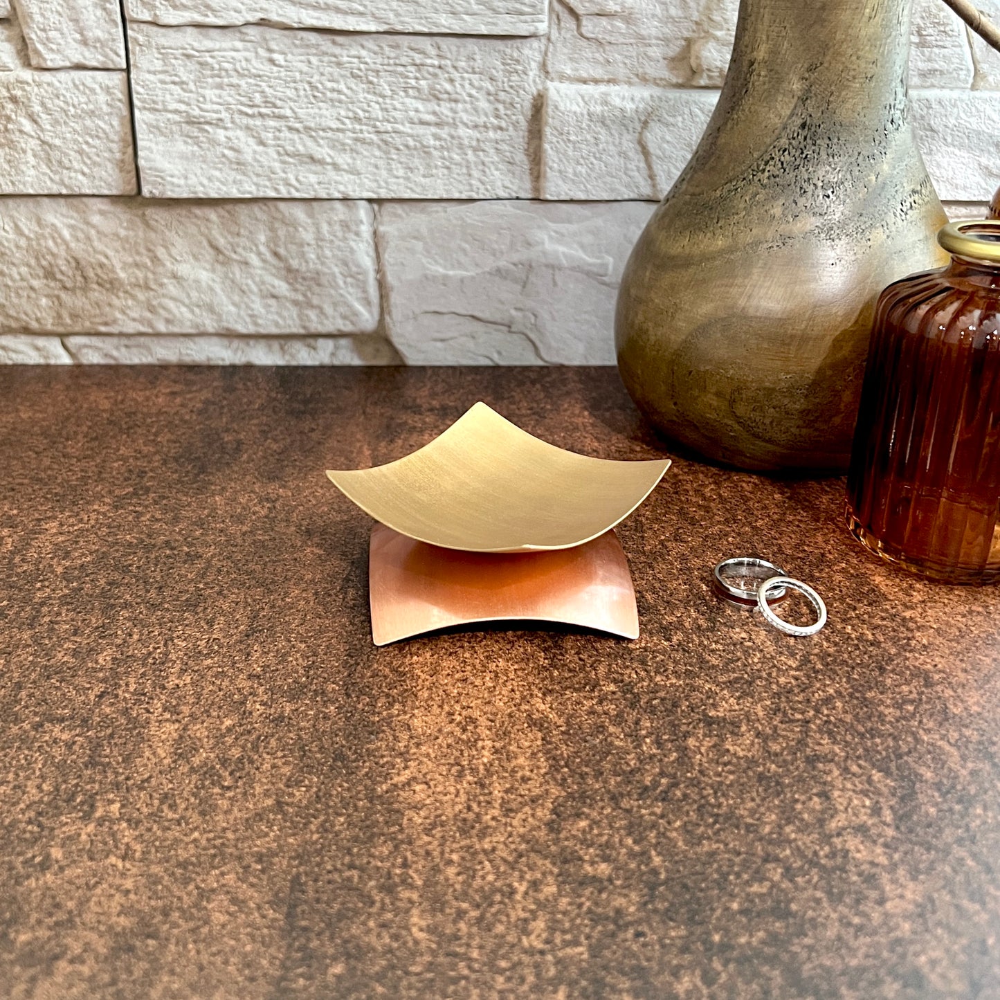 The Duo Curve; Copper & Bronze Anniversary Ring Dish | Handcrafted Gift