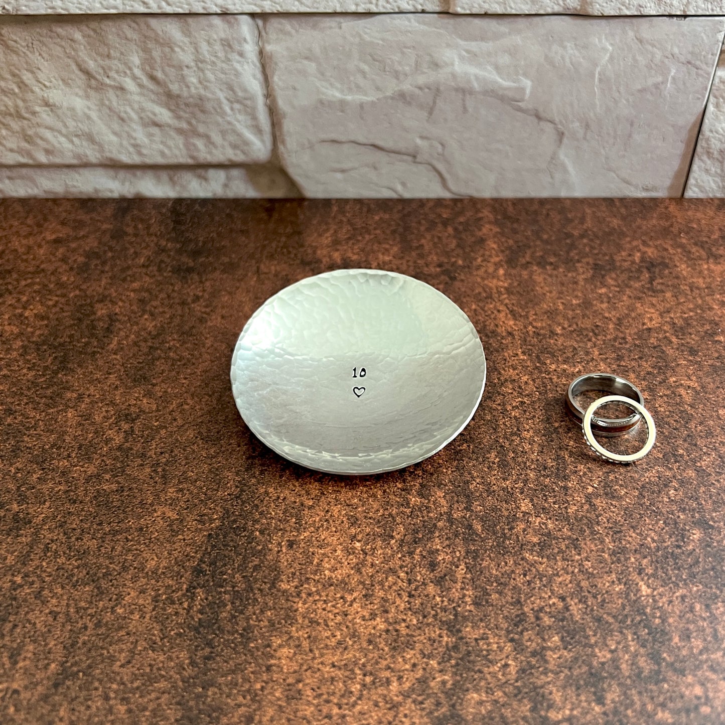 Personalized Pewter Ring Dish - Round, Hammered & Custom Stamped