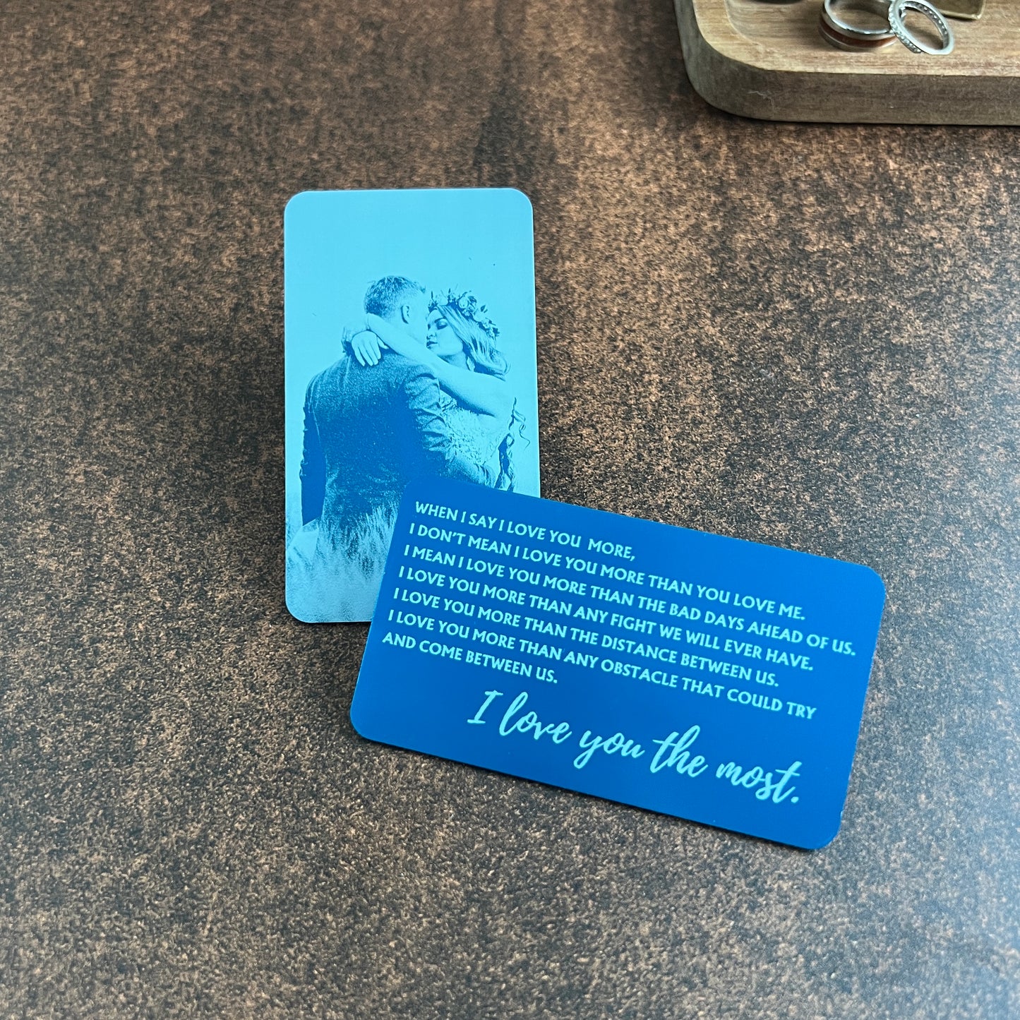 Valentine's Day Engraved Metal Wallet Card – “I Love You Most” with Photo Option