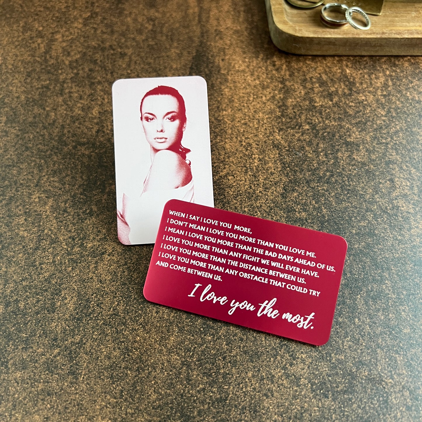 Valentine's Day Engraved Metal Wallet Card – “I Love You Most” with Photo Option