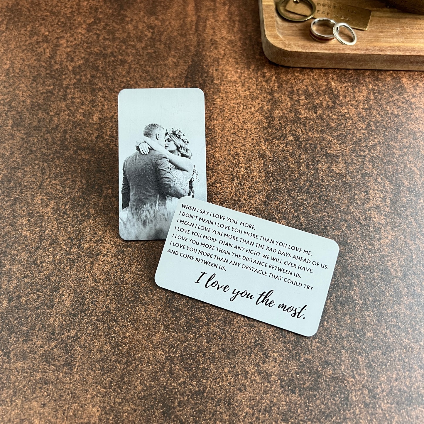 Valentine's Day Engraved Metal Wallet Card – “I Love You Most” with Photo Option