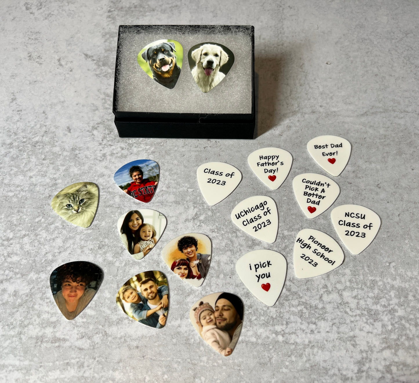 Photo Guitar Picks Set; 2 Personalized Picks with Gift Box