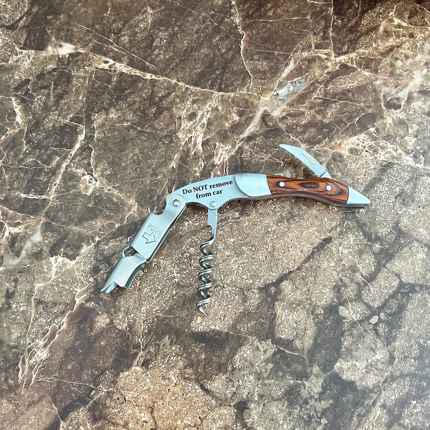 Custom Engraved Wood & Stainless Steel Corkscrew with Leather Case