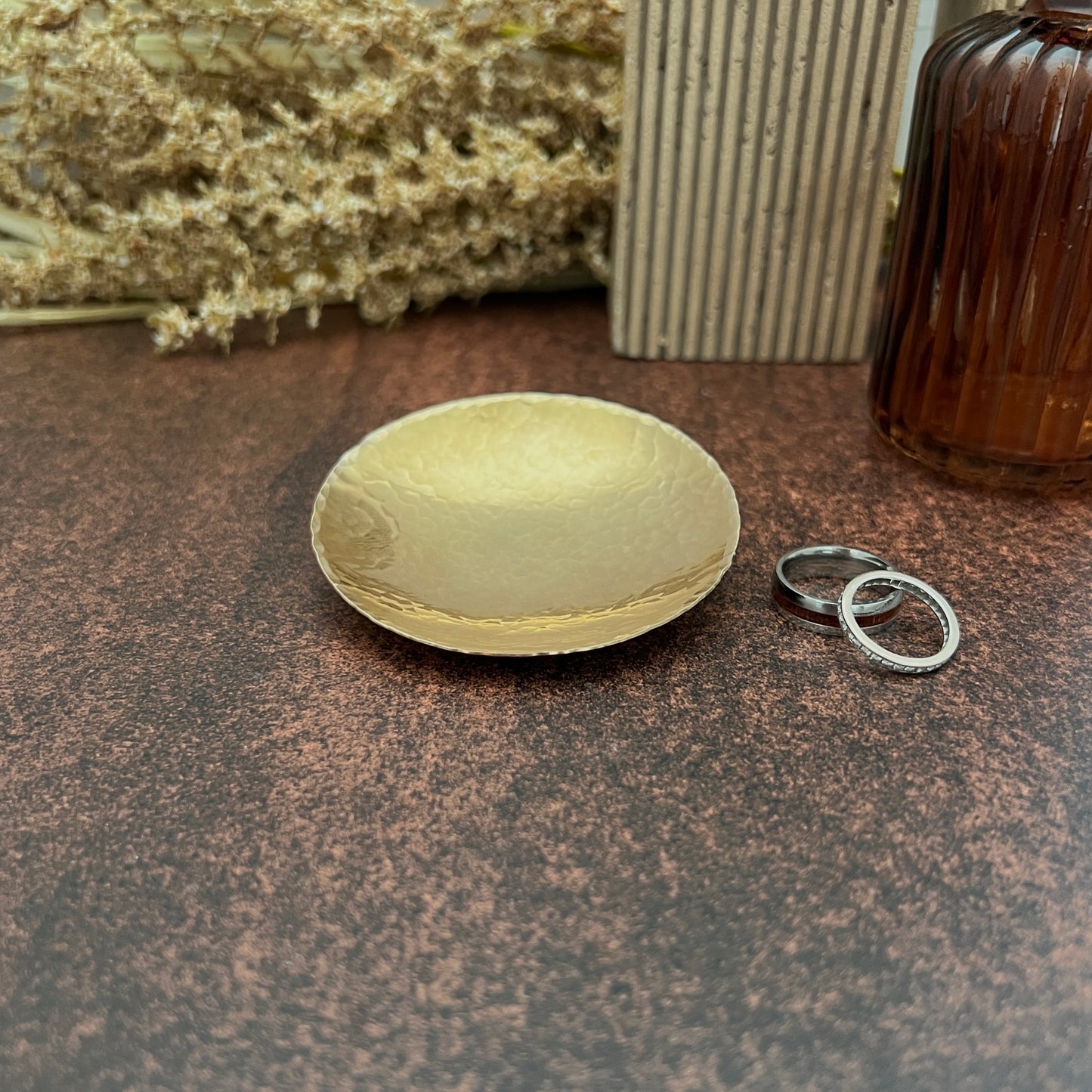 Personalized Bronze Ring Dish - Round, Hammered & Custom Stamped