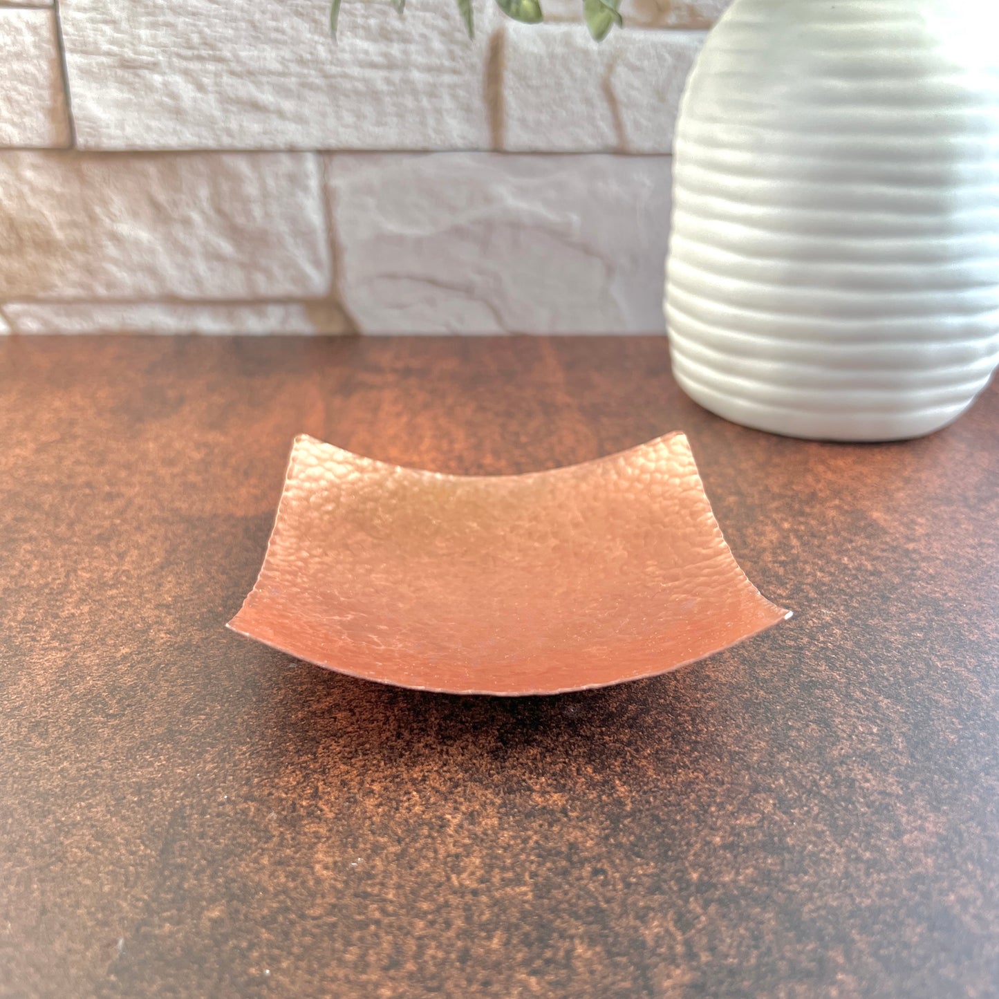 Square Copper Ring Dish - Hammered & Custom Stamped
