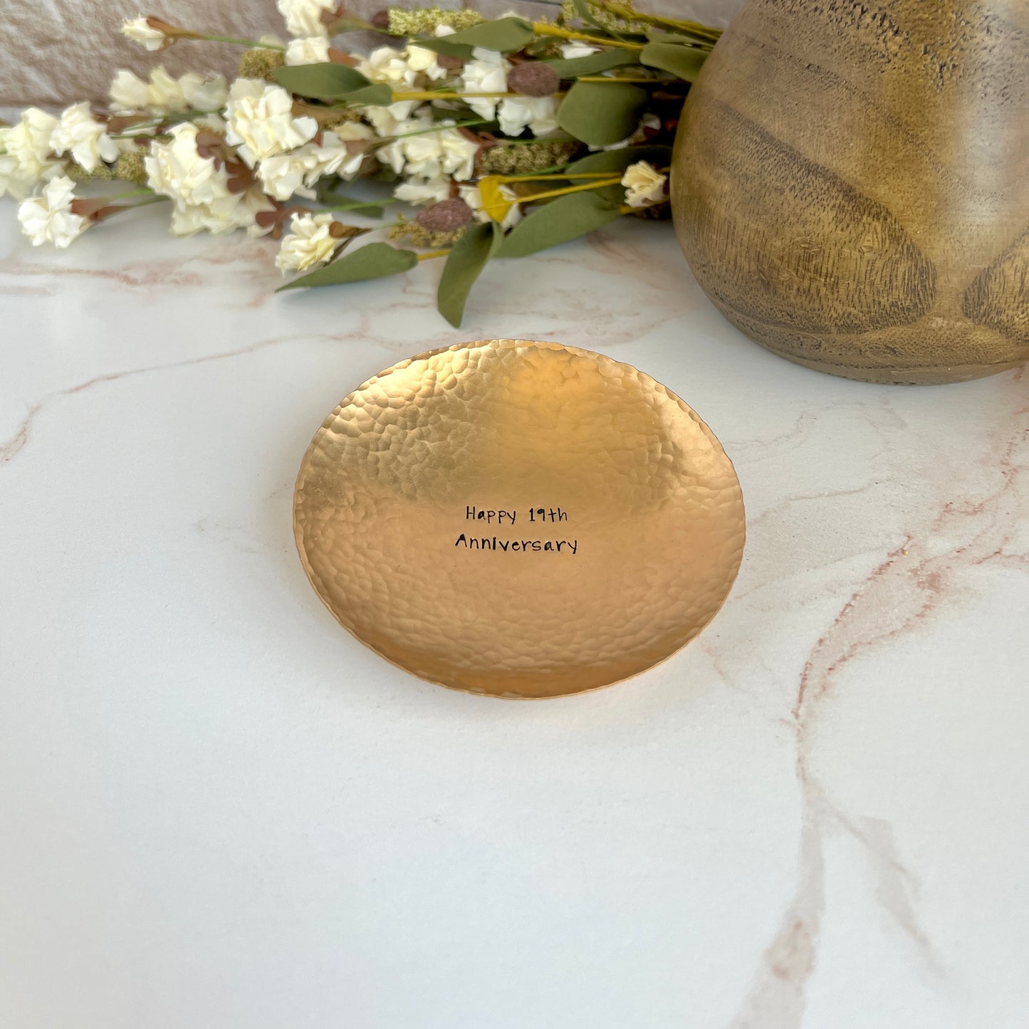 Personalized Bronze Ring Dish - Round, Hammered & Custom Stamped