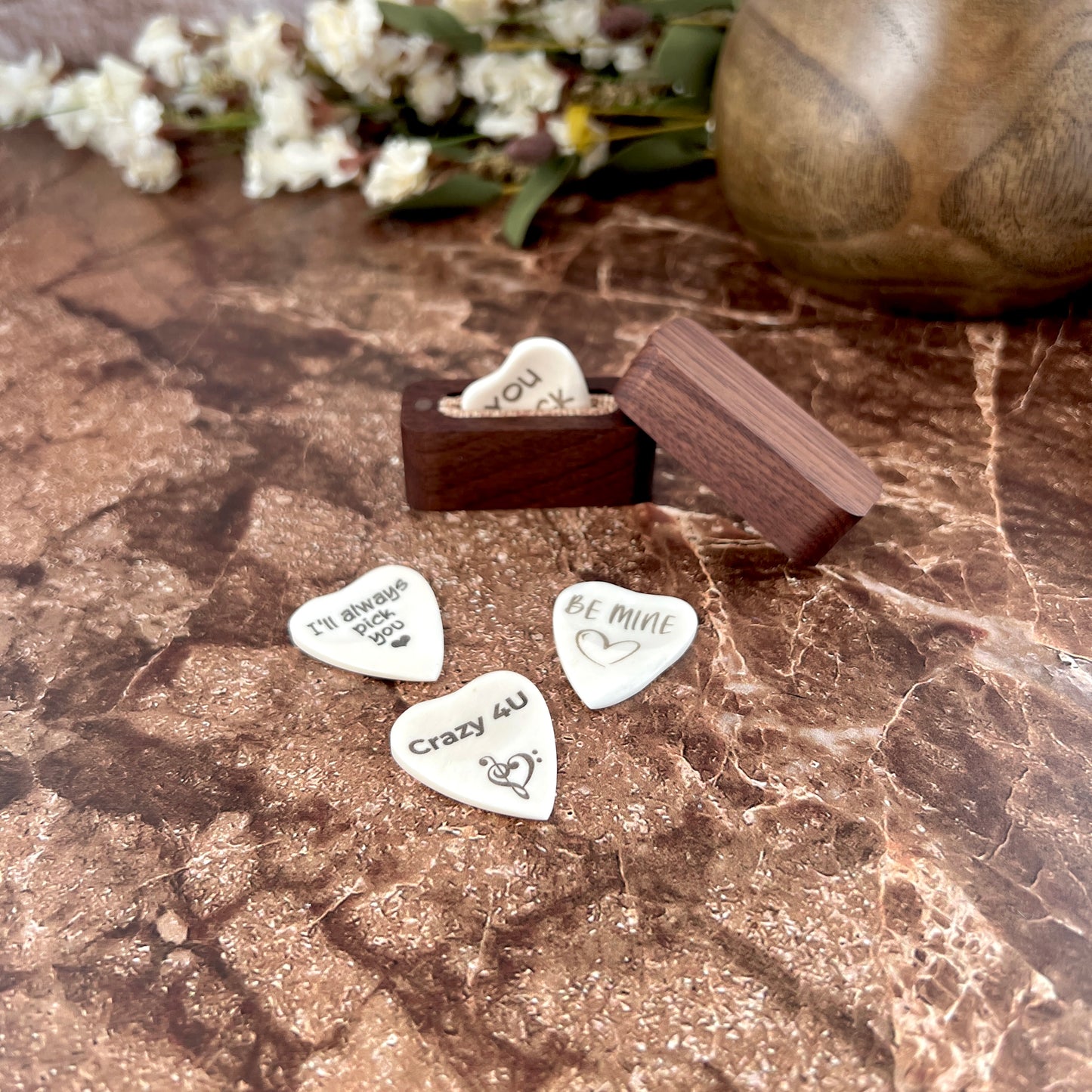 Custom Engraved Heart-Shaped Bone Guitar Pick