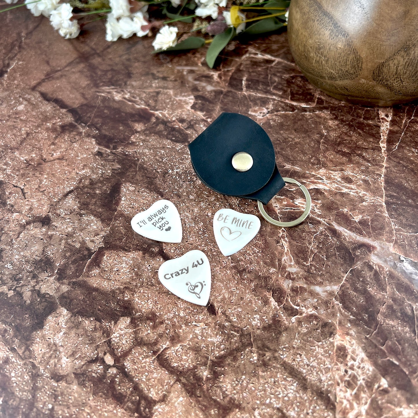 Custom Engraved Heart-Shaped Bone Guitar Pick