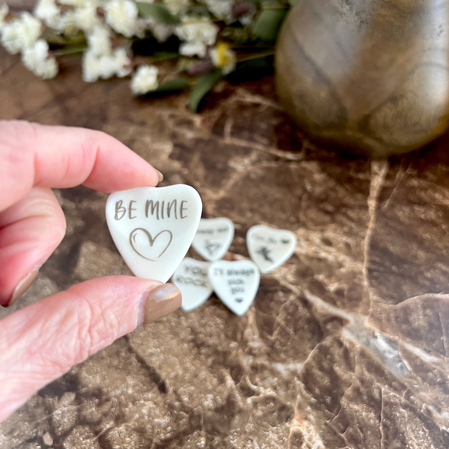 Custom Engraved Heart-Shaped Bone Guitar Pick