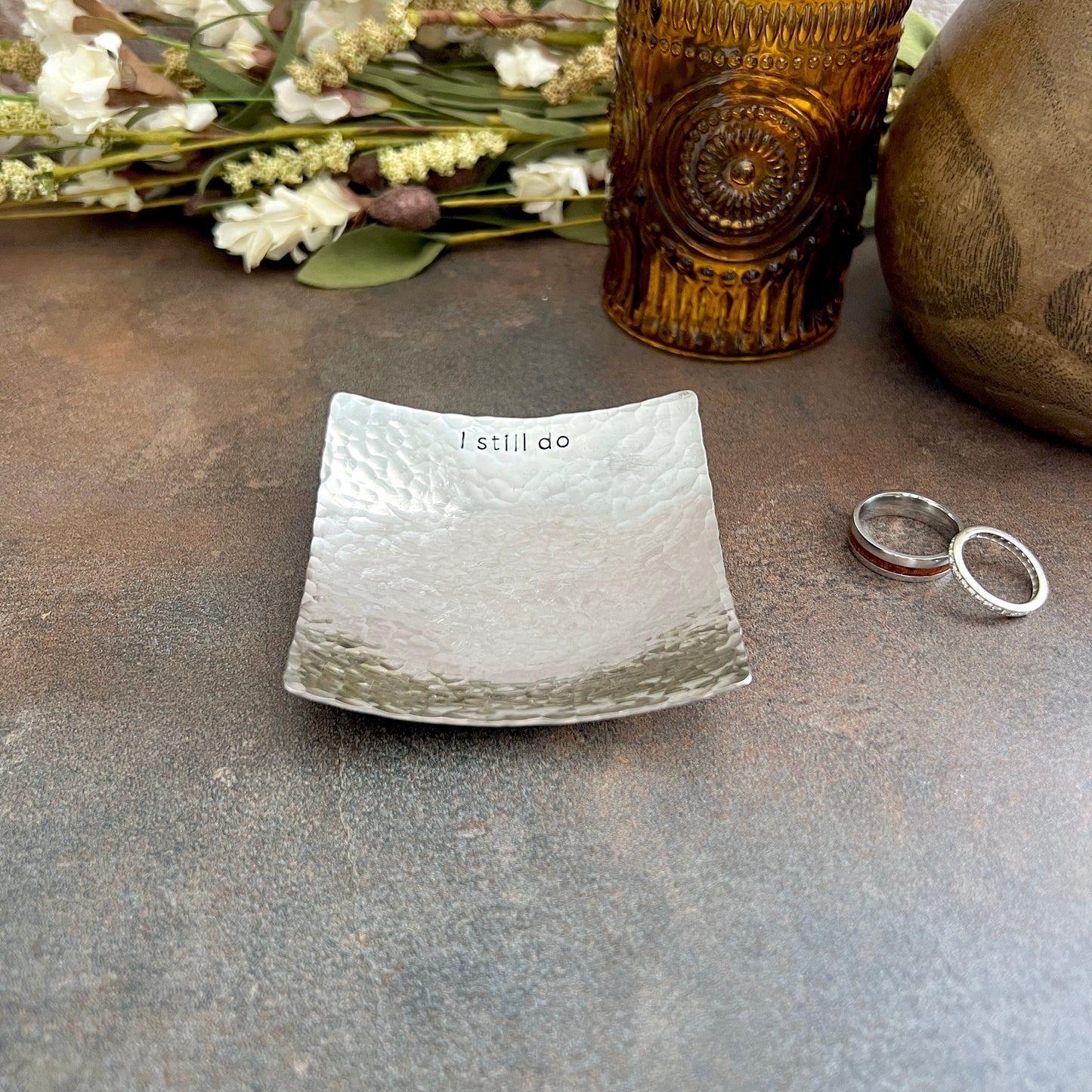 "I Still Do" Hand-Stamped Pewter Ring Dish, Square