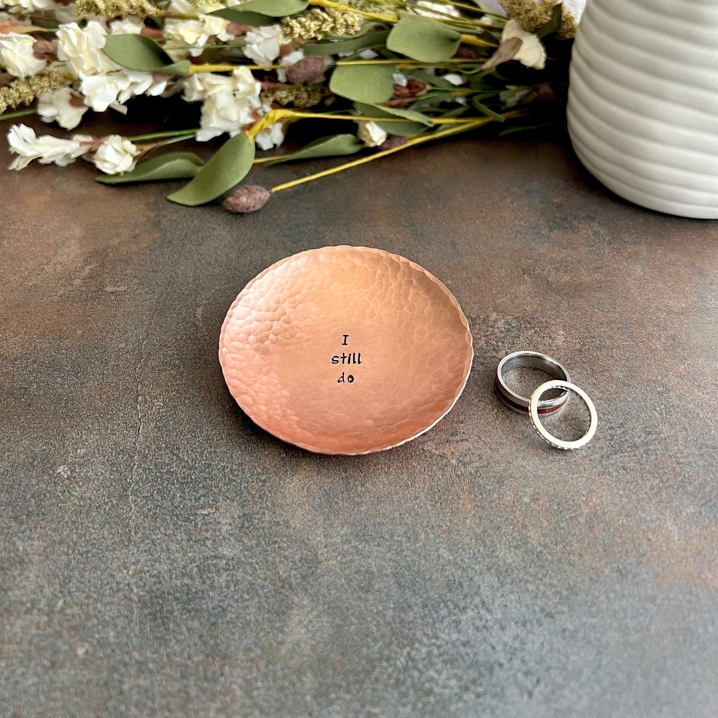 "I Still Do" Hand-Stamped Copper Ring Dish, Round