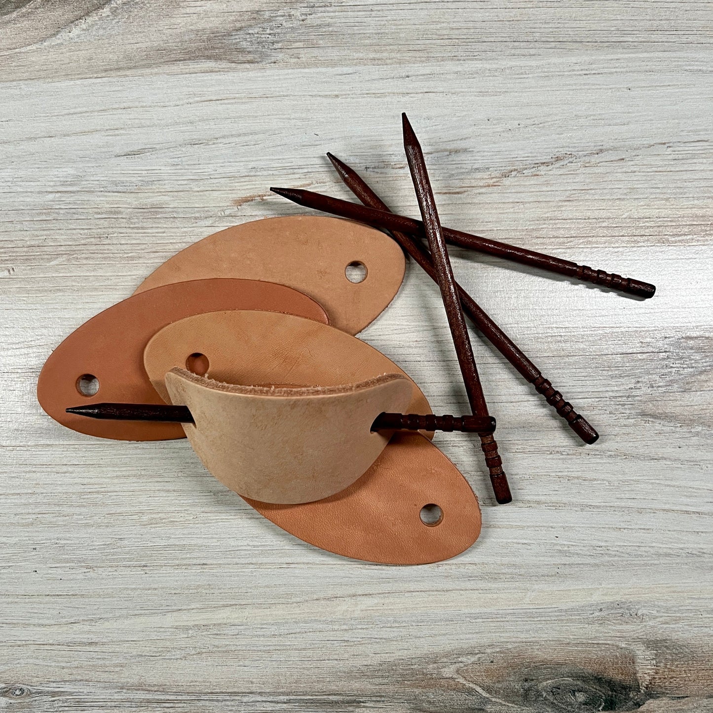 Leather Hair Barrette Blanks with Wooden Stick – DIY Veg-Tanned Leather Craft Supply