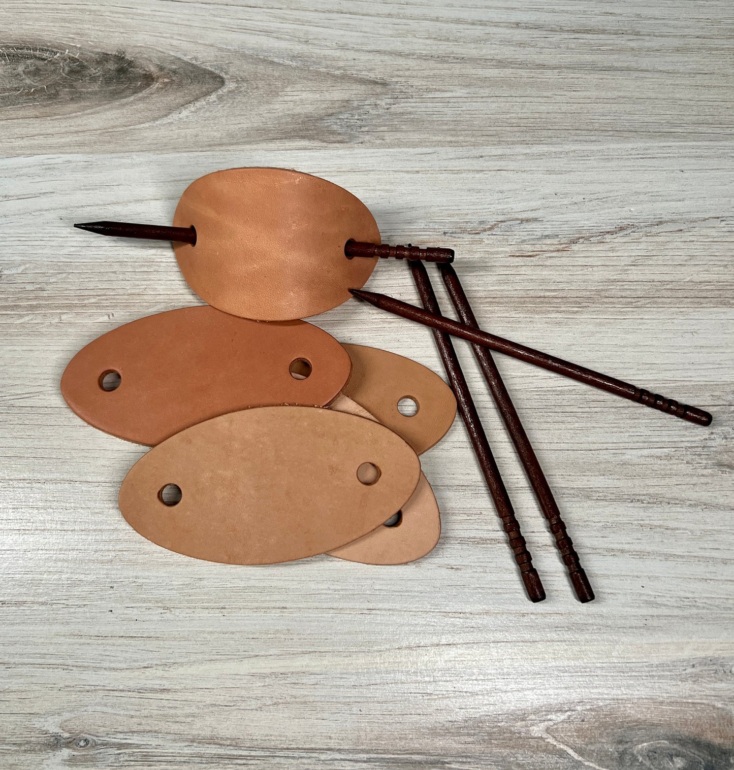 Leather Hair Barrette Blanks with Wooden Stick – DIY Veg-Tanned Leather Craft Supply