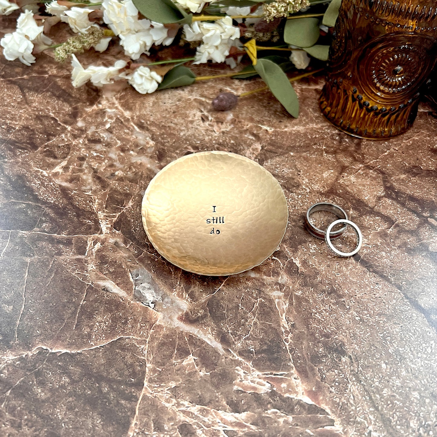 "I Still Do" Hand-Stamped Bronze Ring Dish, Round