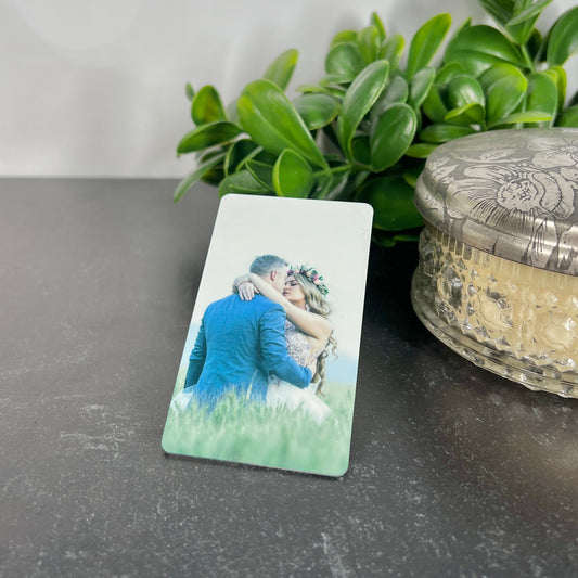 Custom Metal Photo Wallet Card – Personalized with Photo and Text, Includes Gift Pouch