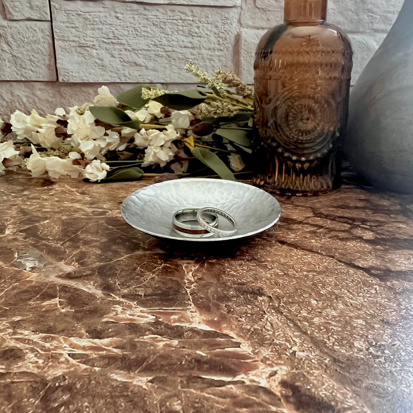 Personalized Pewter Ring Dish - Round, Hammered & Custom Stamped