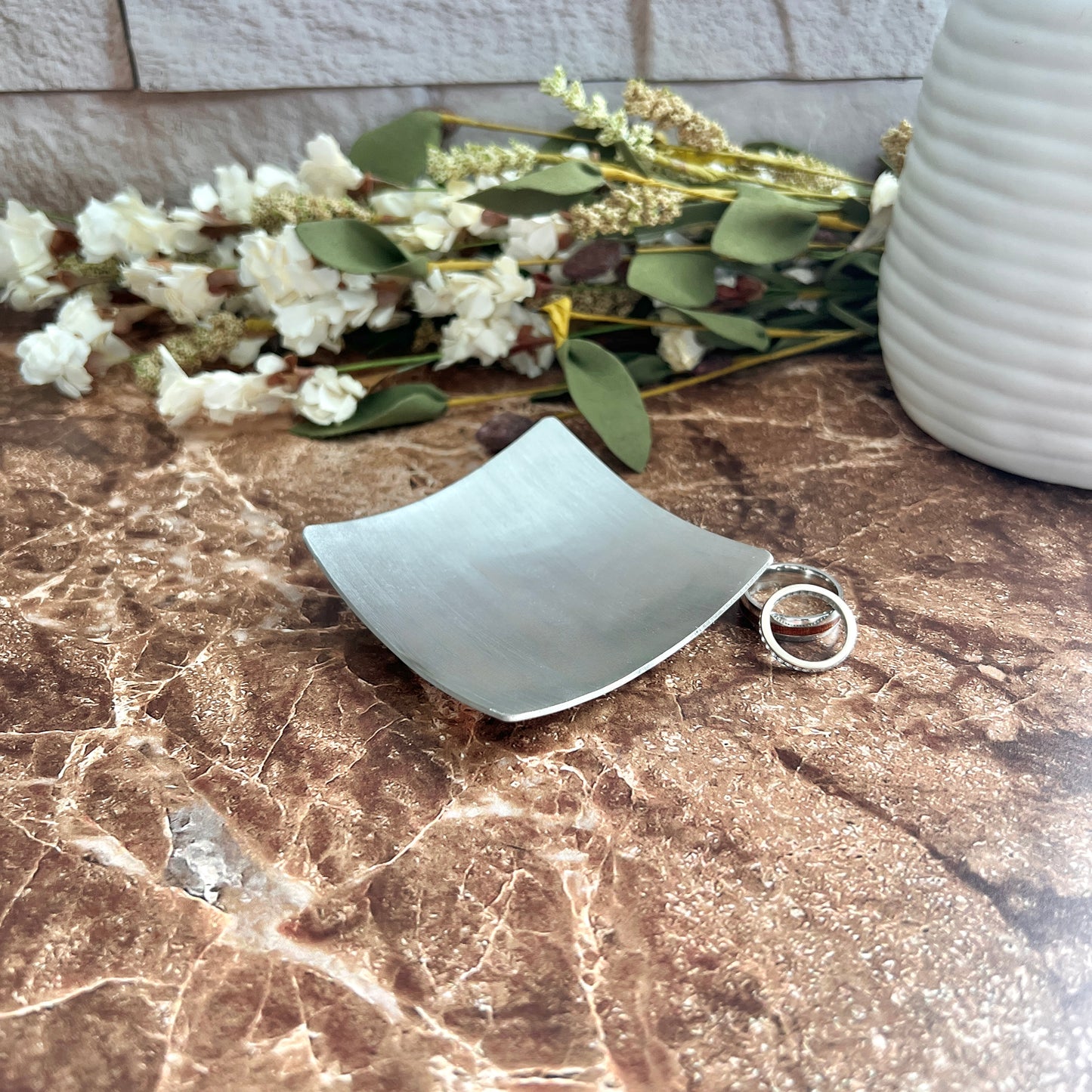 3" Square Pewter Ring Dish - Brushed Finish