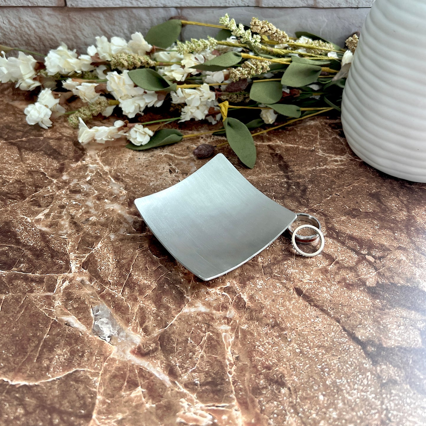 3" Square Pewter Ring Dish - Brushed Finish