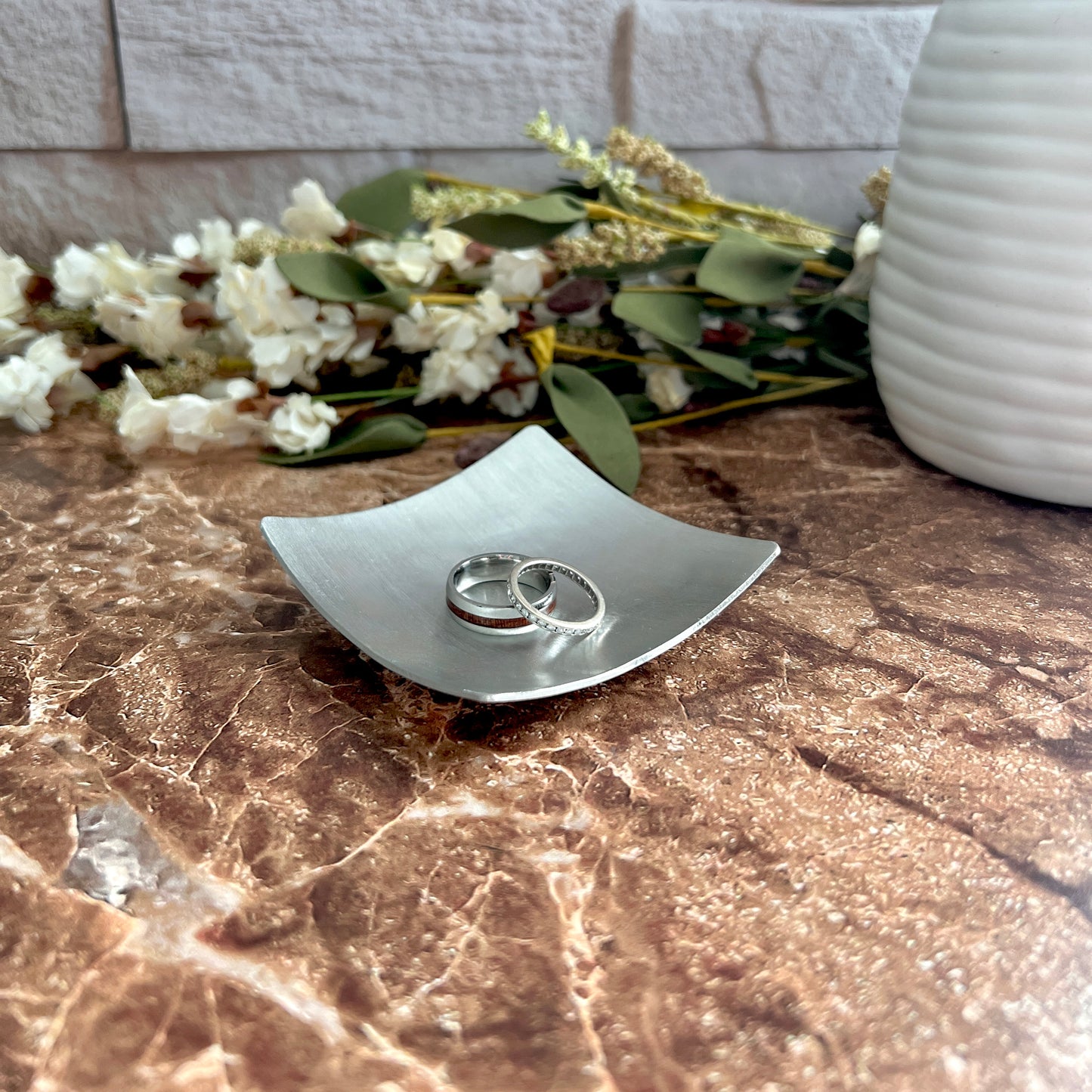 3" Square Pewter Ring Dish - Brushed Finish