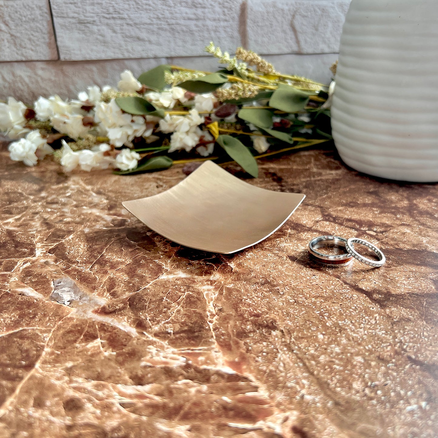 3" Square Bronze Ring Dish - Brushed Finish