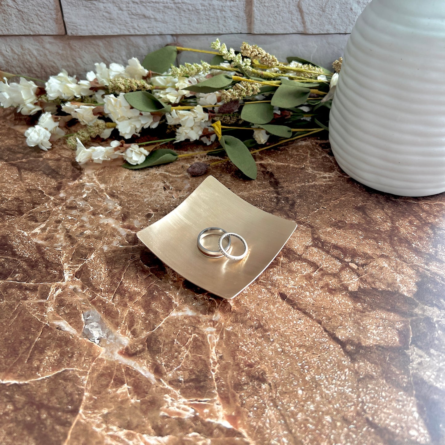 3" Square Bronze Ring Dish - Brushed Finish
