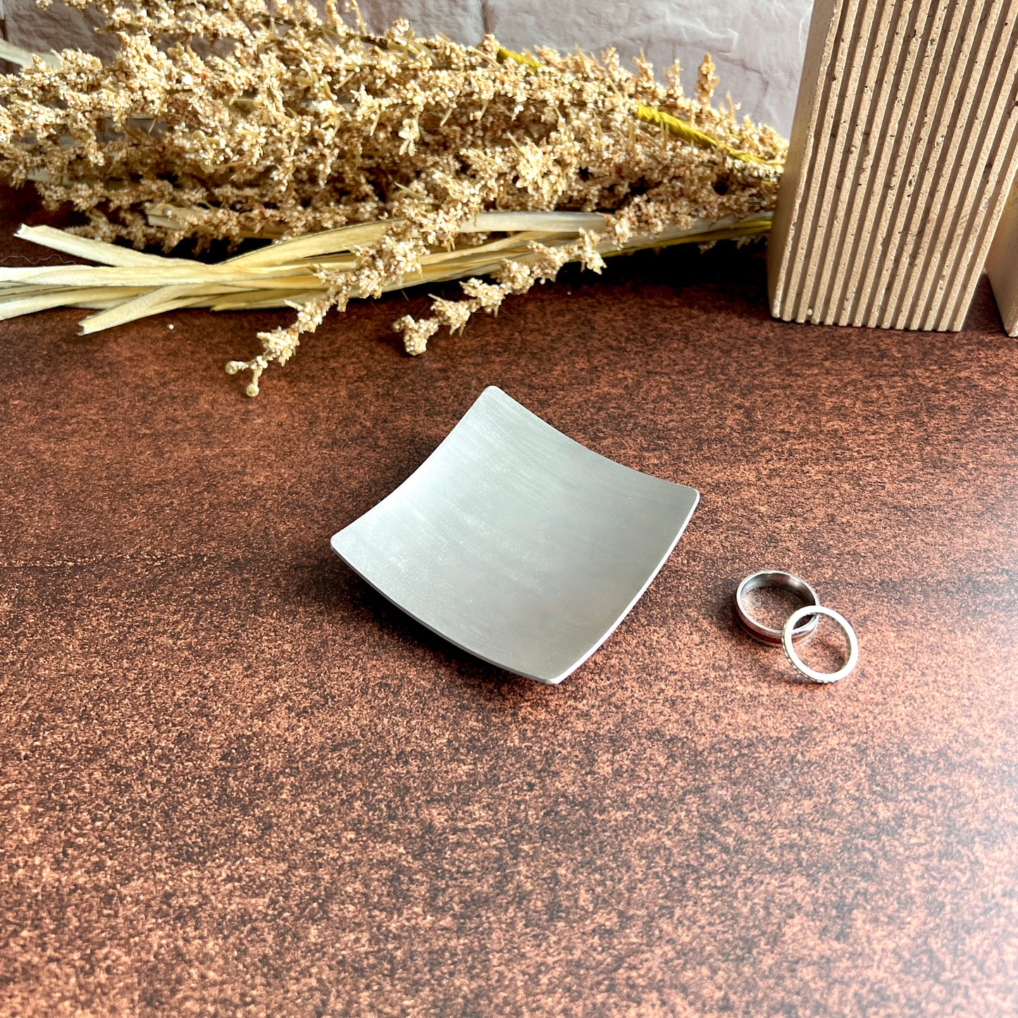 3" Square Pewter Ring Dish - Brushed Finish
