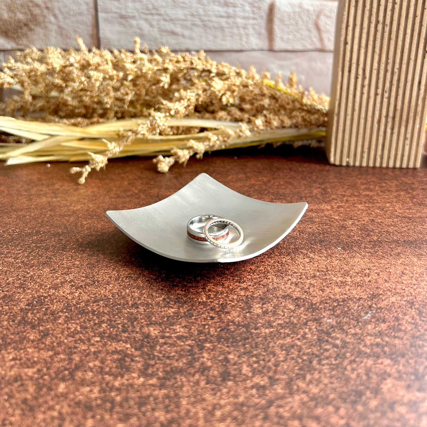 3" Square Pewter Ring Dish - Brushed Finish