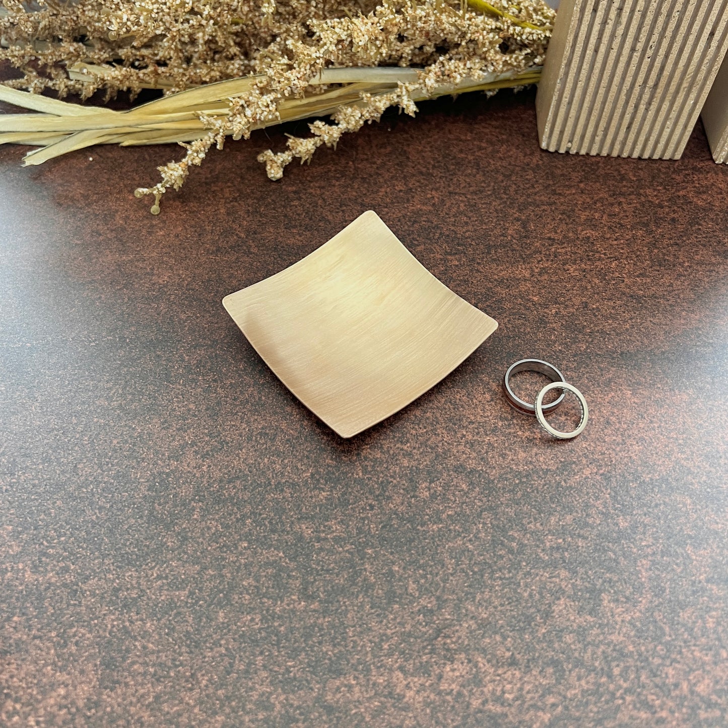 3" Square Bronze Ring Dish - Brushed Finish