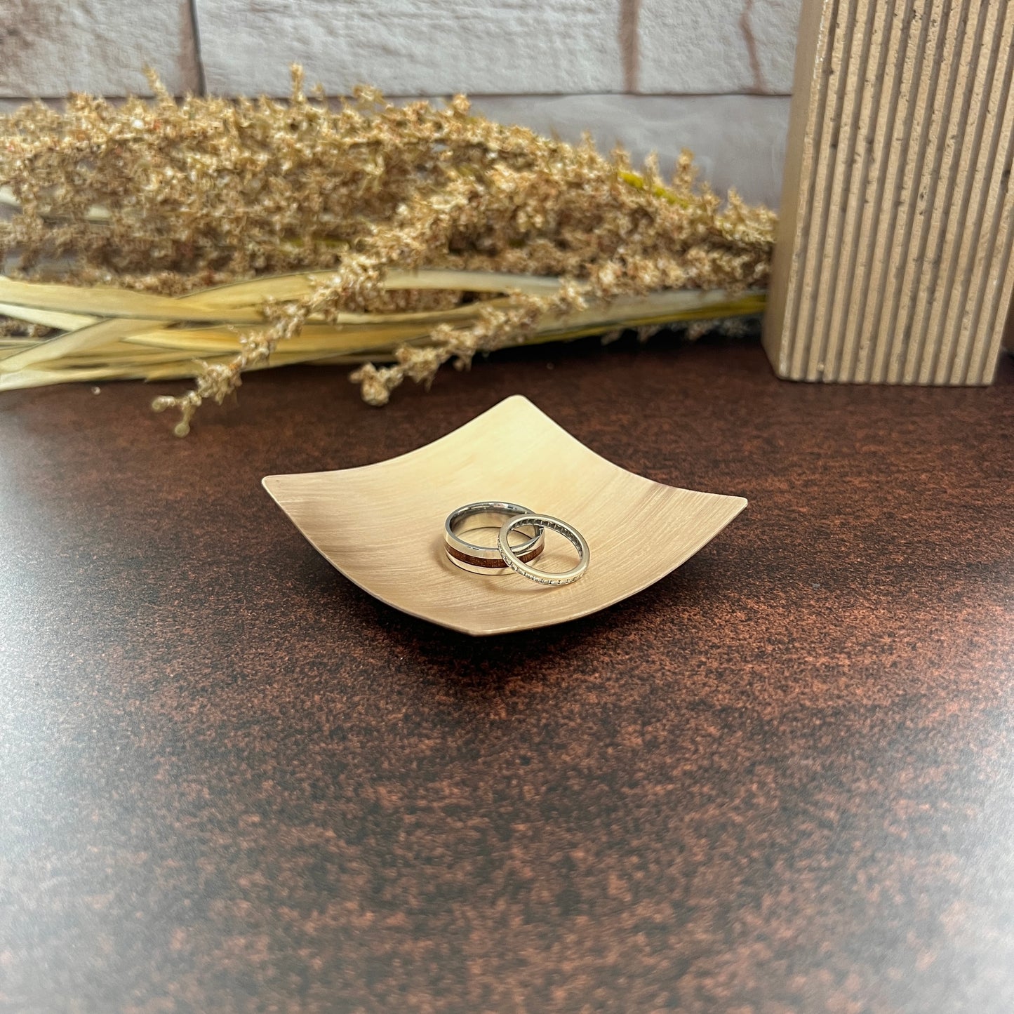 3" Square Bronze Ring Dish - Brushed Finish