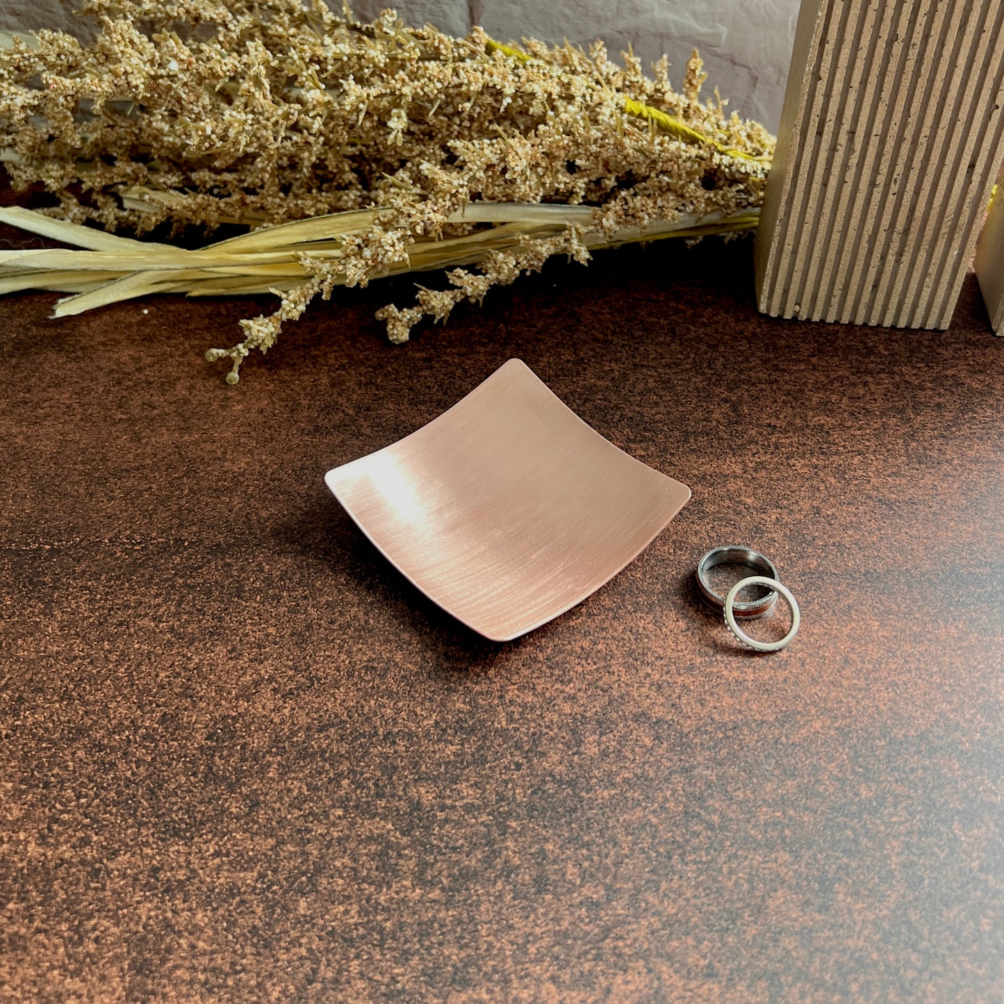 3" Square Copper Ring Dish - Brushed Finish