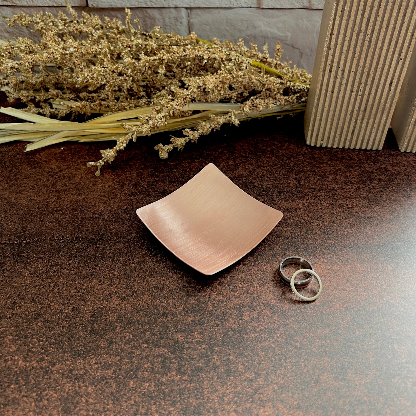 3" Square Copper Ring Dish - Brushed Finish