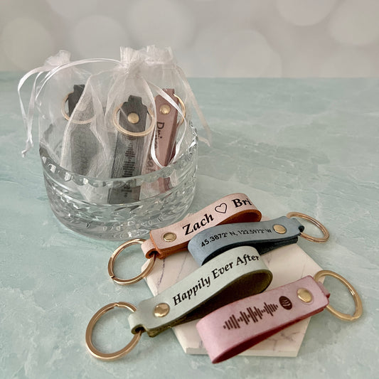 Personalized Leather Keychains – Custom Text or Spotify Code in 3 Colors