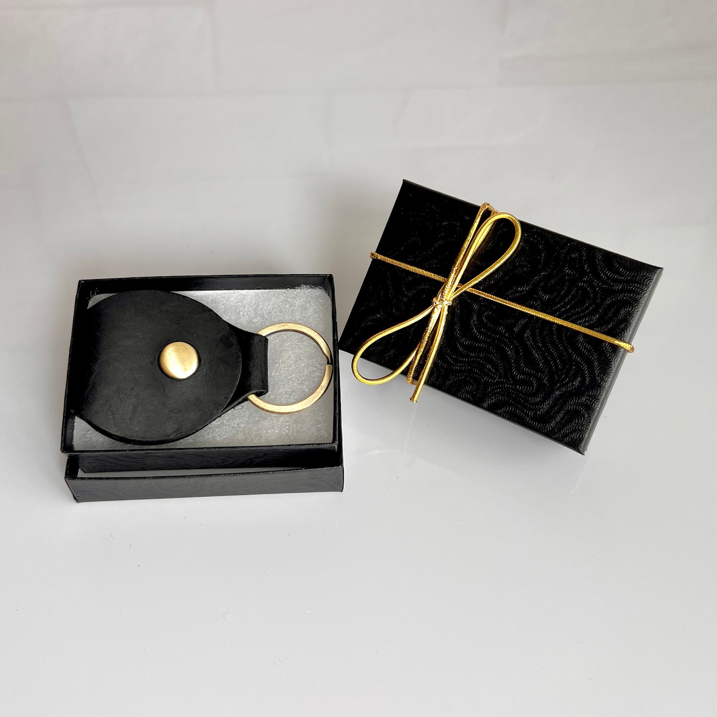 Textured Black Gift Box, Gold Cord Bow & Cotton Insert