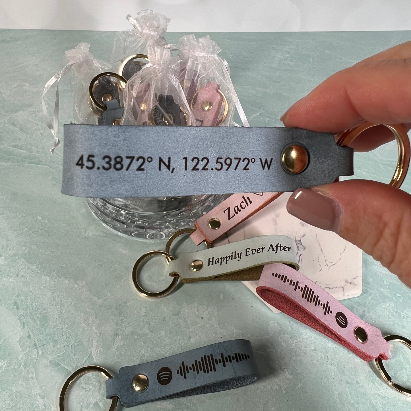 Personalized Leather Key Chains, Choice of Five Colors