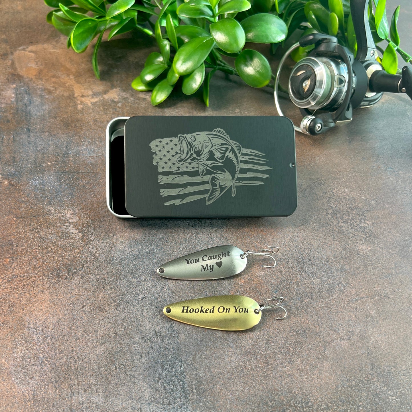 Custom Fishing Lure Gift Set - Engraved Lures with Keepsake Tin