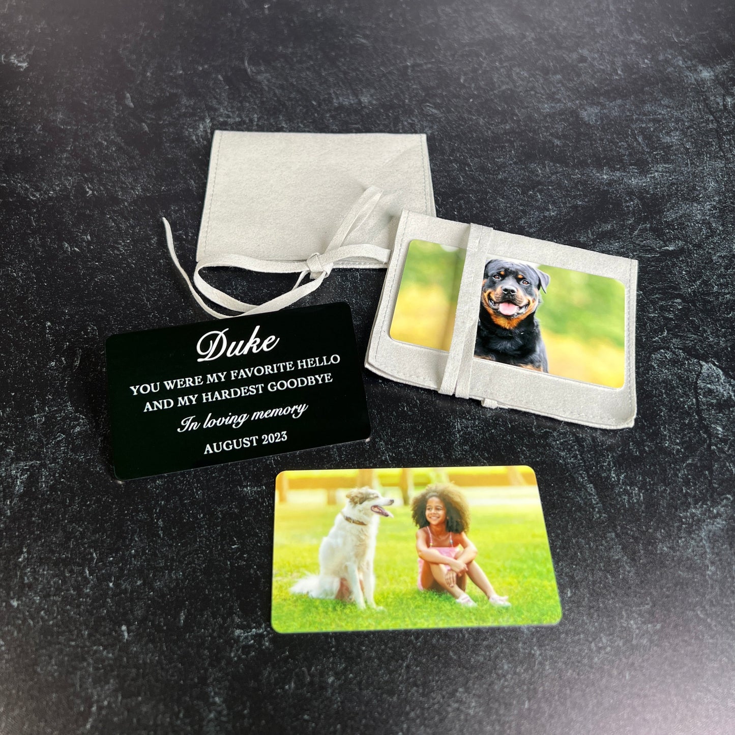 Custom Metal Photo Wallet Card – Personalized with Photo and Text, Includes Gift Pouch