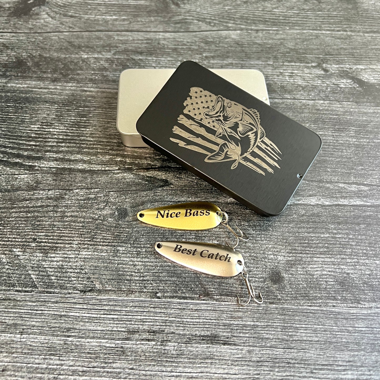 Personalized Fishing Lure Gift Set with Tin; Thoughtful Gift for Him