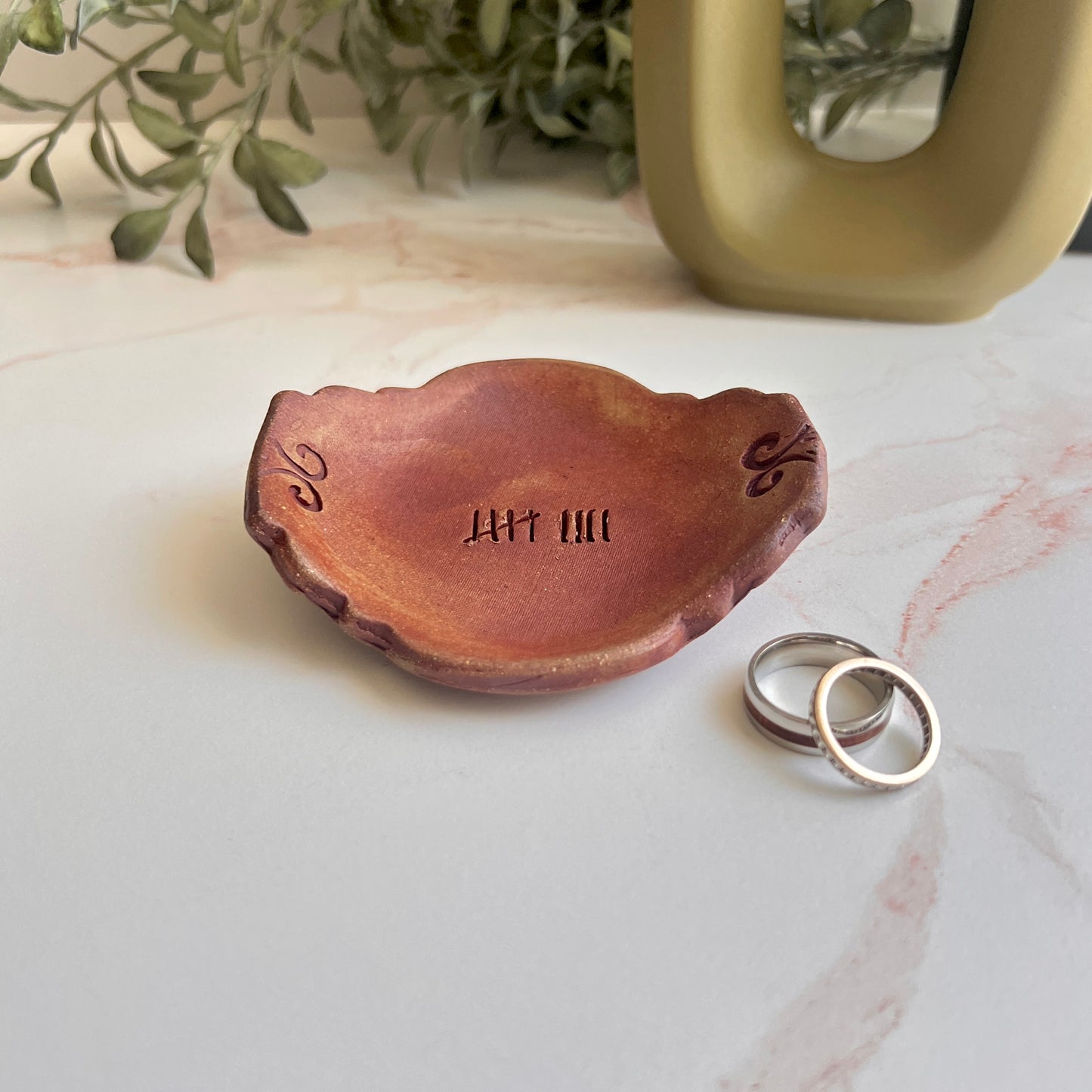 9th Anniversary Pottery Ring Dish - 9 Tally Marks Handcrafted Keepsake