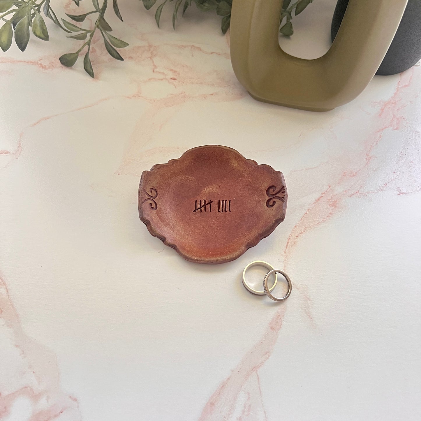 9th Anniversary Pottery Ring Dish - 9 Tally Marks Handcrafted Keepsake