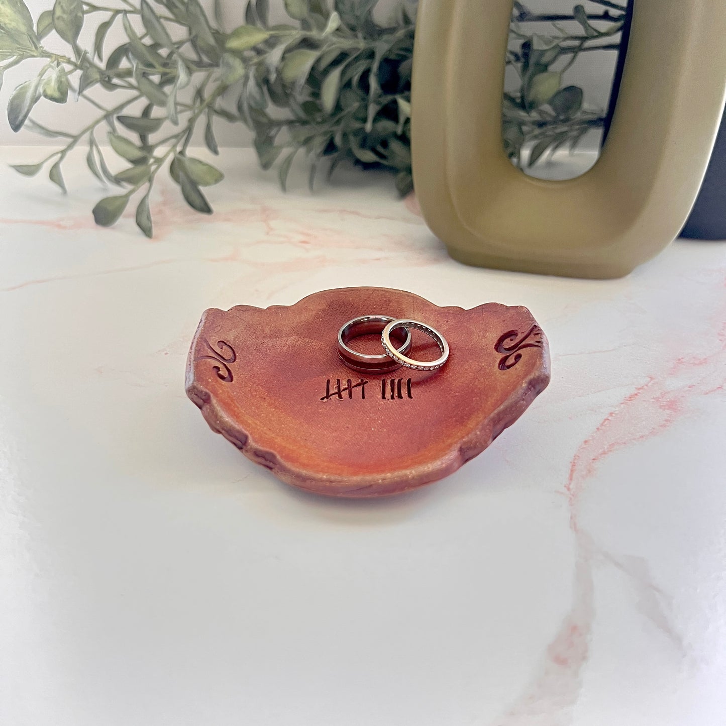 9th Anniversary Pottery Ring Dish - 9 Tally Marks Handcrafted Keepsake