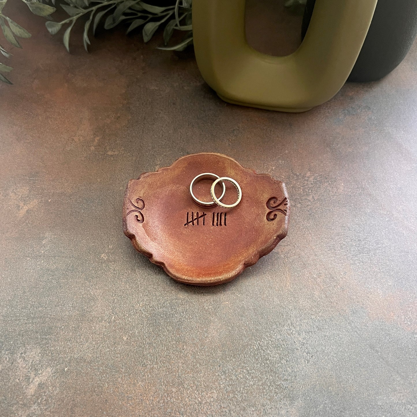 9th Anniversary Pottery Ring Dish - 9 Tally Marks Handcrafted Keepsake