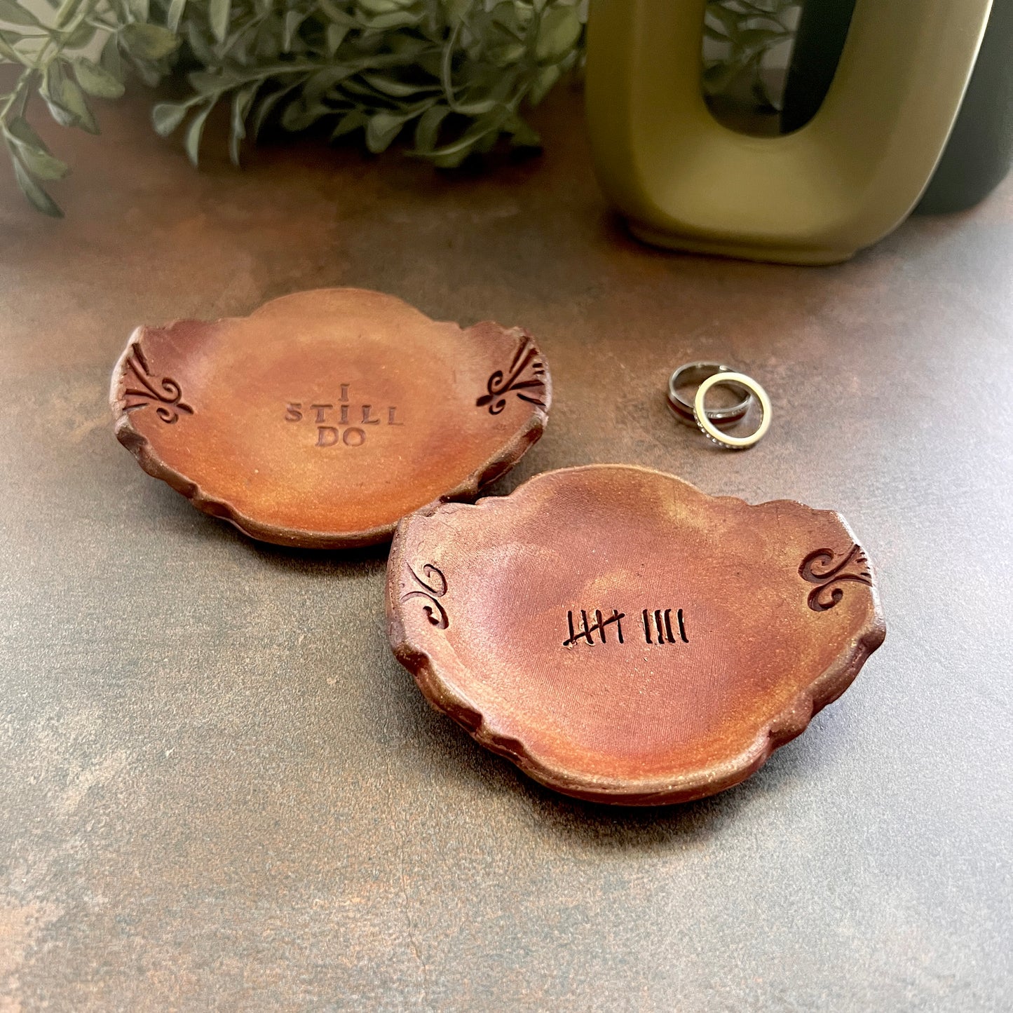 9th Anniversary Pottery Ring Dish - 9 Tally Marks Handcrafted Keepsake