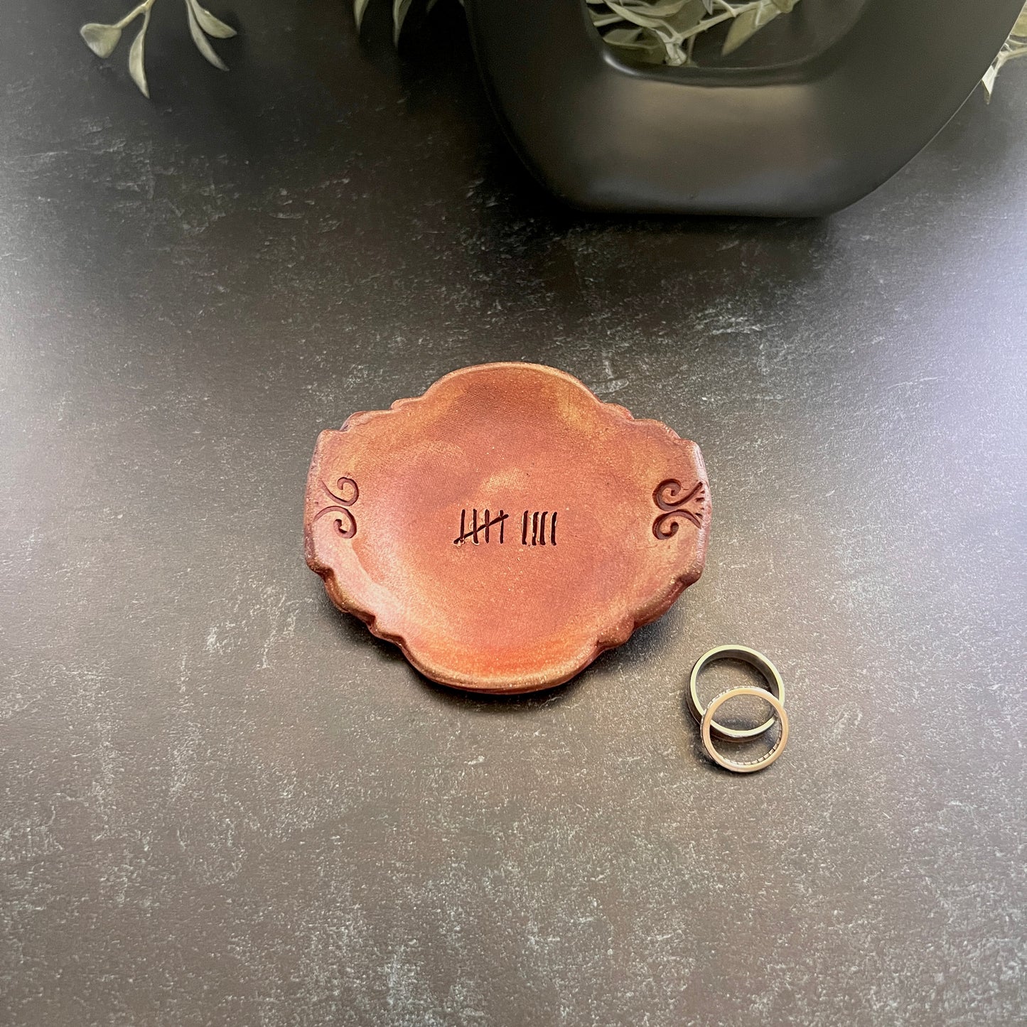9th Anniversary Pottery Ring Dish - 9 Tally Marks Handcrafted Keepsake