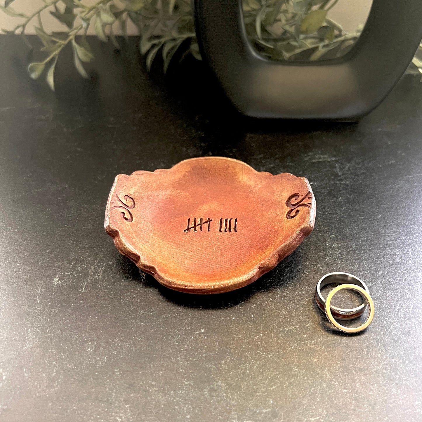 9th Anniversary Pottery Ring Dish - 9 Tally Marks Handcrafted Keepsake