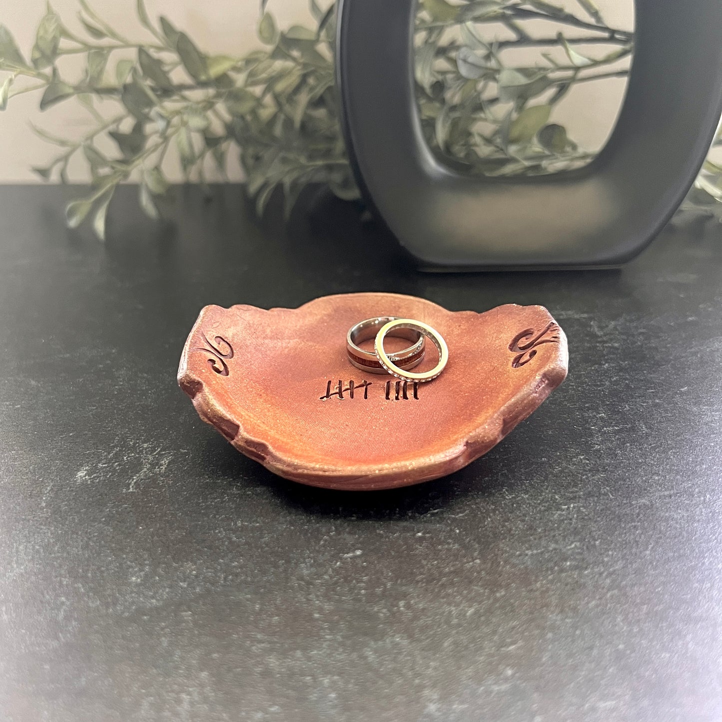 9th Anniversary Pottery Ring Dish - 9 Tally Marks Handcrafted Keepsake
