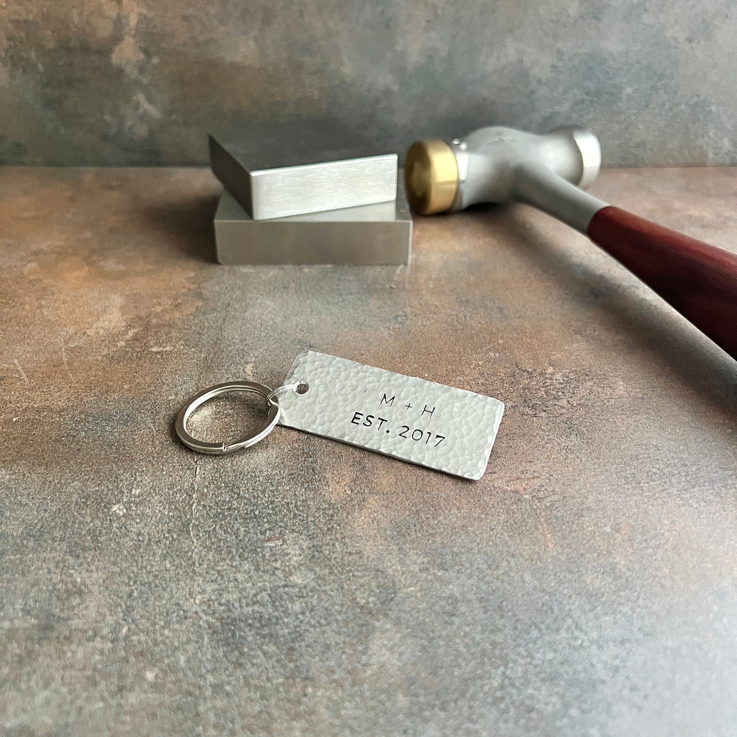 Personalized Pewter Keychain — Custom Stamped