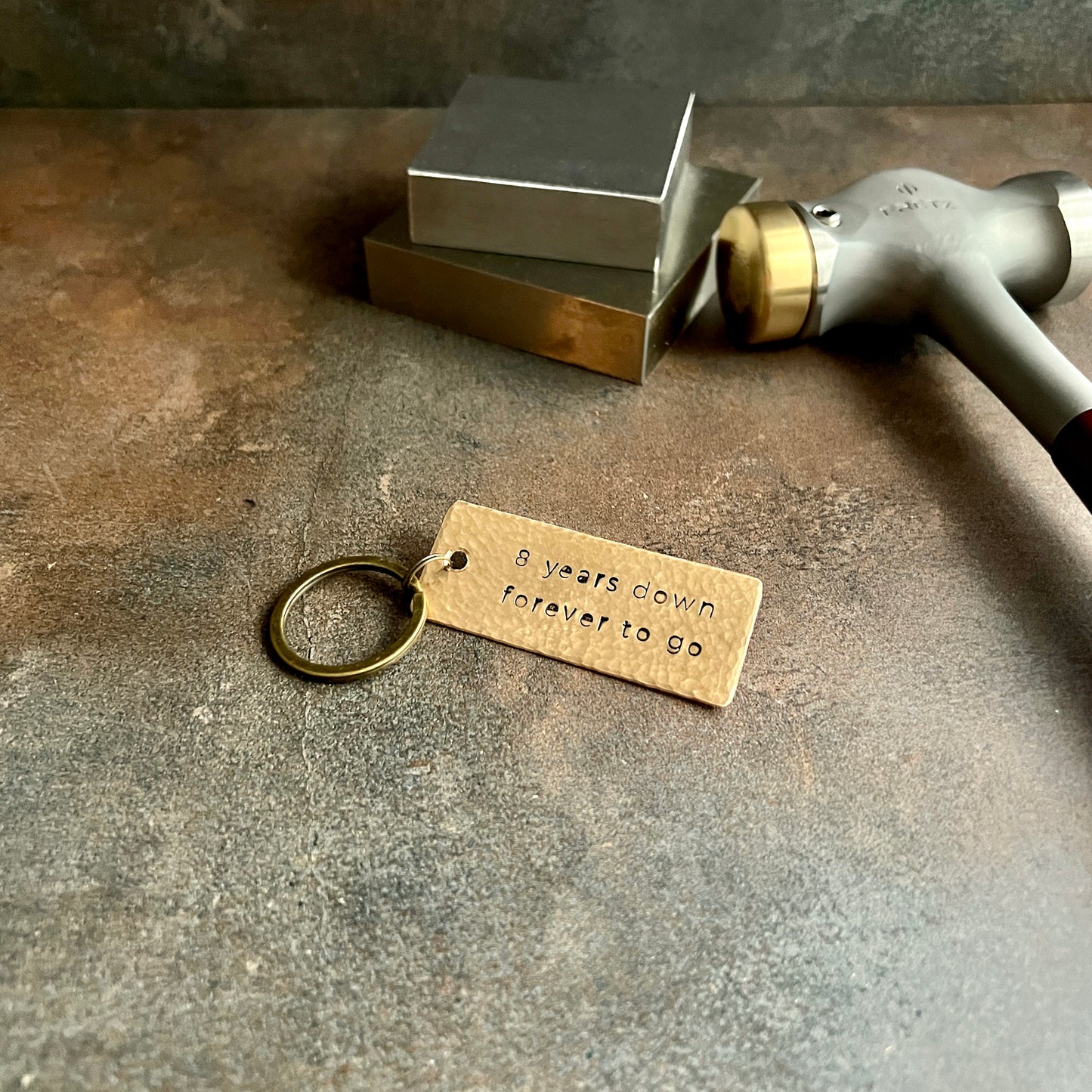 Personalized Bronze Keychain – 8th or 19th Anniversary Gift, Handcrafted in USA