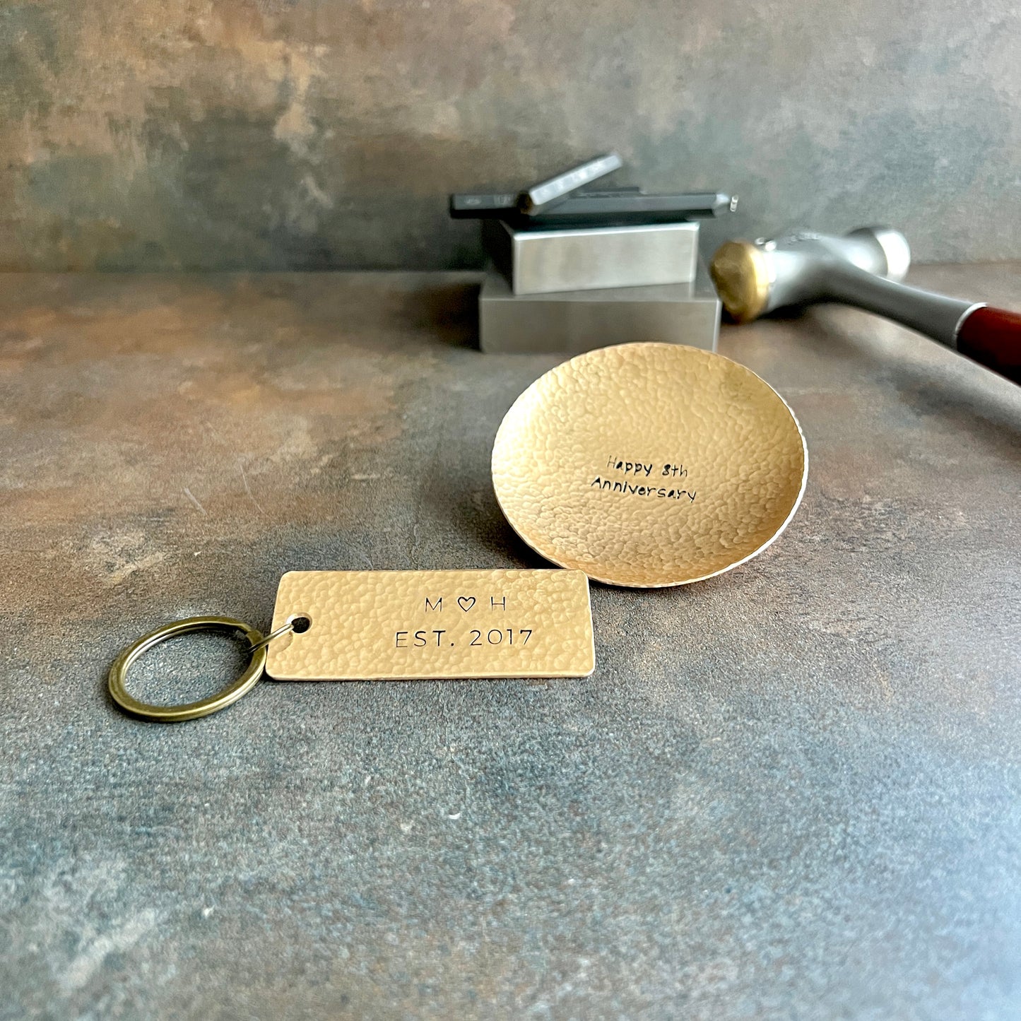 Personalized Bronze Keychain – 8th or 19th Anniversary Gift, Handcrafted in USA