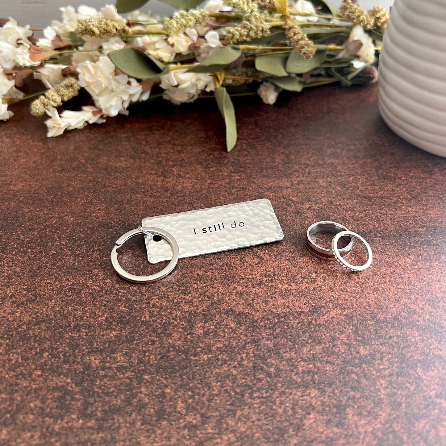 "I Still Do" Hand-Stamped Pewter Keychain